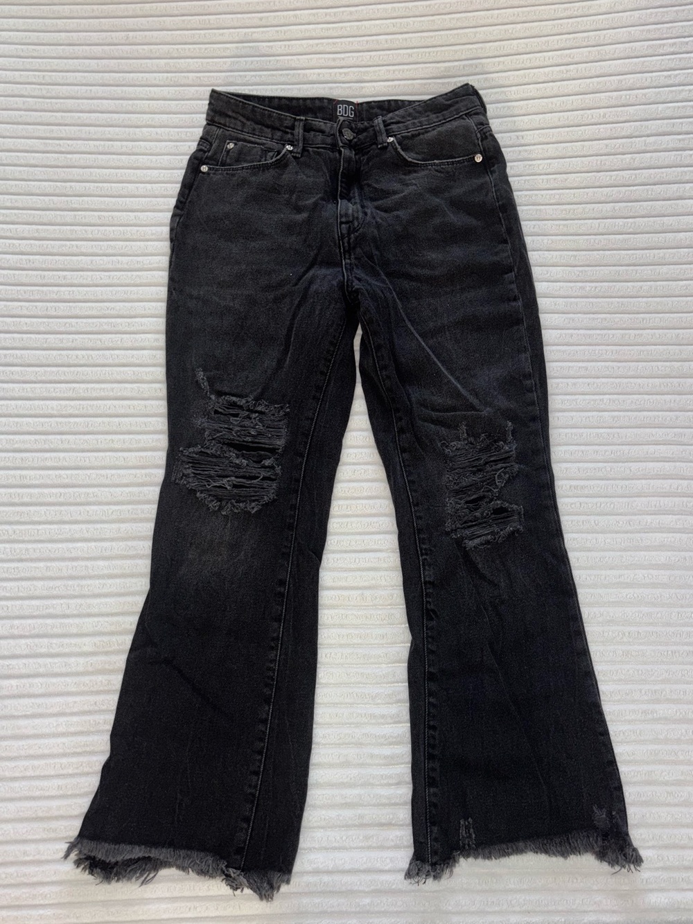 BDG Black Ripped Flare Jeans with Frayed Hem